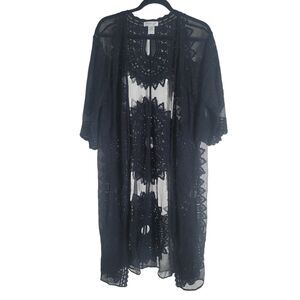 Rachel Zoe Black Sheer Lace Duster